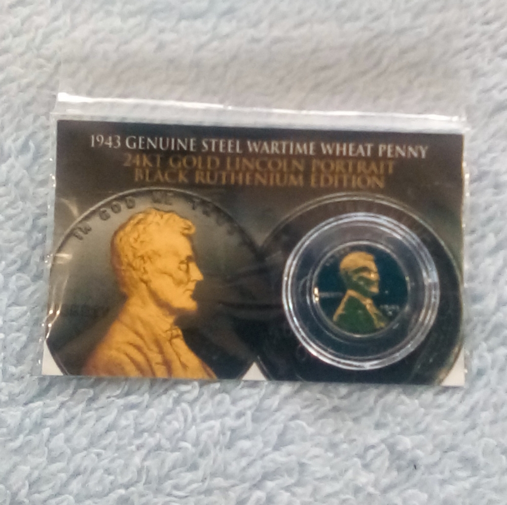 1943 24 KT Gold Lincoln Black Ruthenium Penny (with COA)